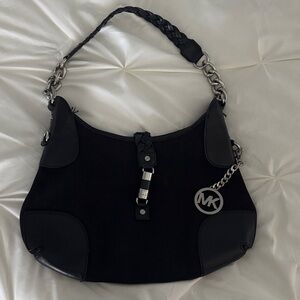 Michael Kors Black Leather & Fabric Shoulder Bag